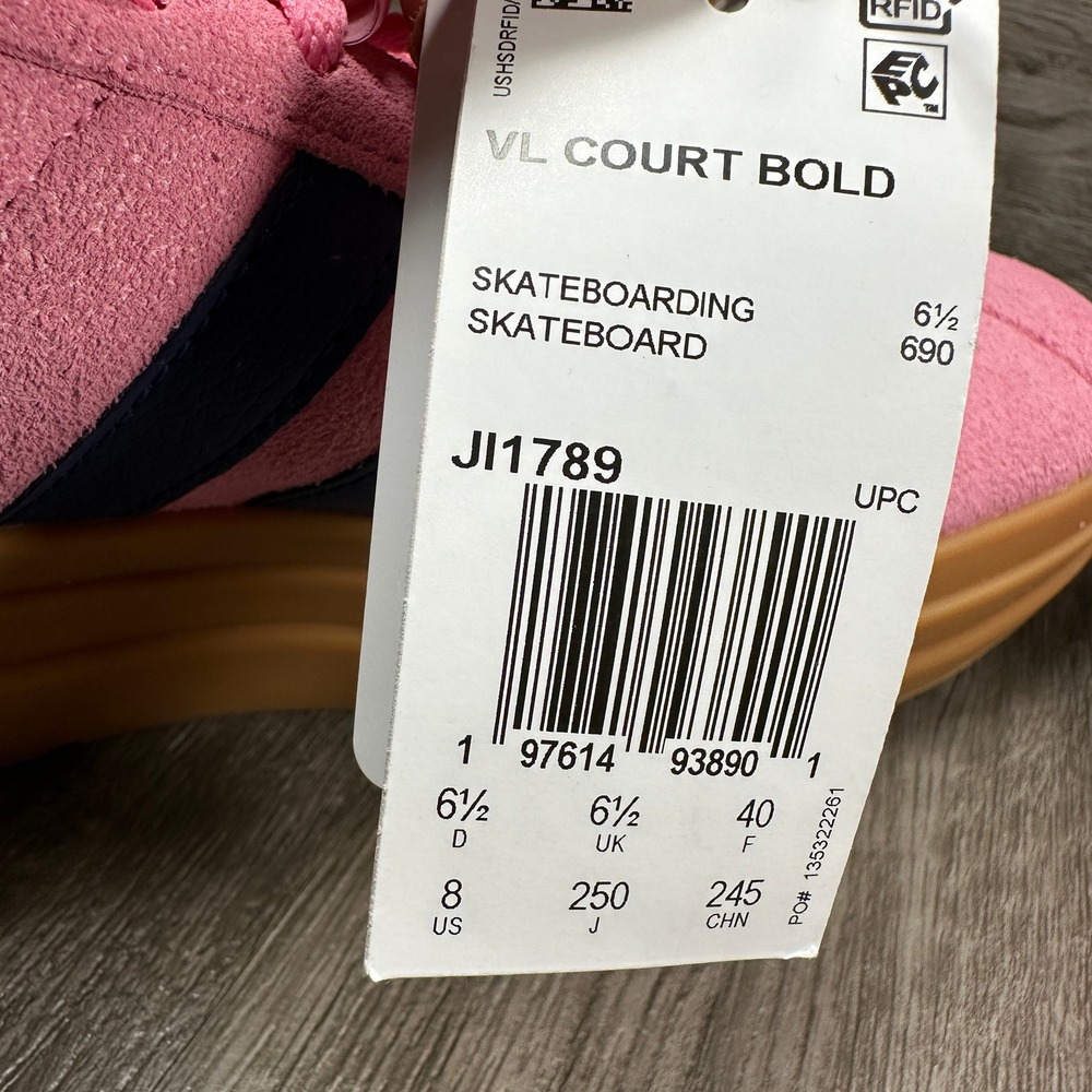 Adidas VL Court Bold Women Size 8 Pink Suede Platform Navy Gum NEW JI1789 - Picture 8 of 8